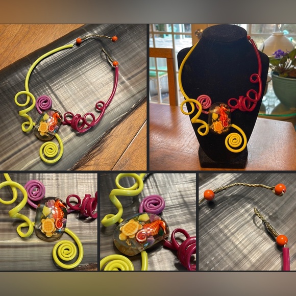 Artisan Jewelry - Artisan Pam Longobardi Drifters Project Necklace OOAK Acrylic Seahorse Choker